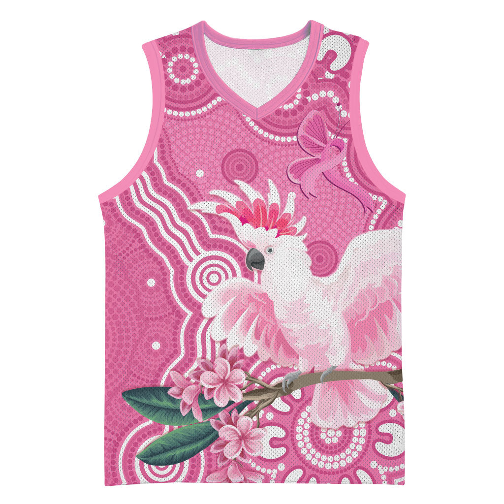 Australia Breast Cancer Support Basketball Jersey Pink Cockatoo Ribbon Aboriginal Art