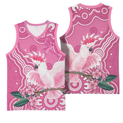 Australia Breast Cancer Support Basketball Jersey Pink Cockatoo Ribbon Aboriginal Art