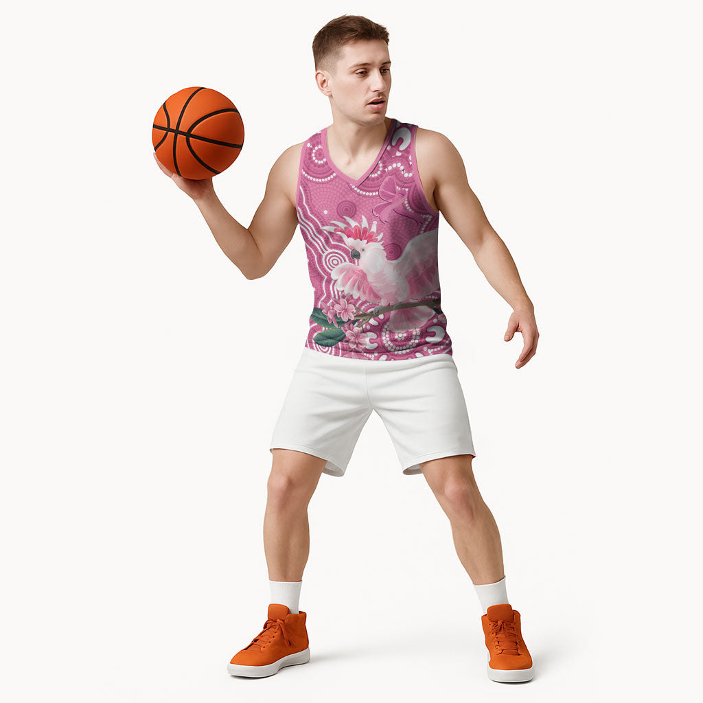Australia Breast Cancer Support Basketball Jersey Pink Cockatoo Ribbon Aboriginal Art