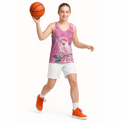 Australia Breast Cancer Support Basketball Jersey Pink Cockatoo Ribbon Aboriginal Art