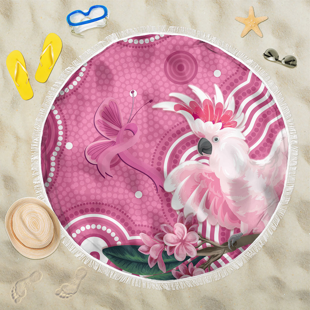 Australia Breast Cancer Support Beach Blanket Pink Cockatoo Ribbon Aboriginal Art