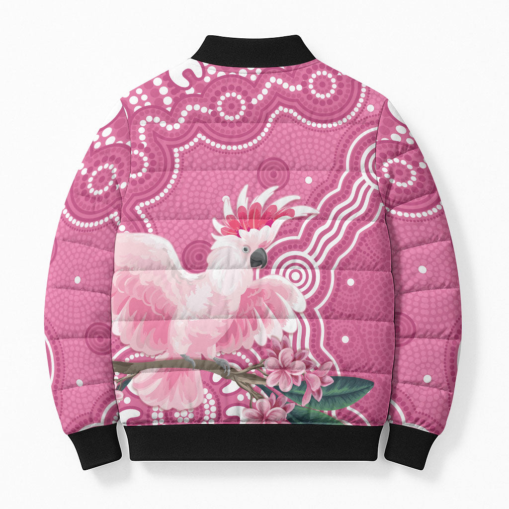 Australia Breast Cancer Support Bomber Puffer Jacket Pink Cockatoo Ribbon Aboriginal Art