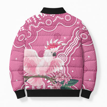Australia Breast Cancer Support Bomber Puffer Jacket Pink Cockatoo Ribbon Aboriginal Art