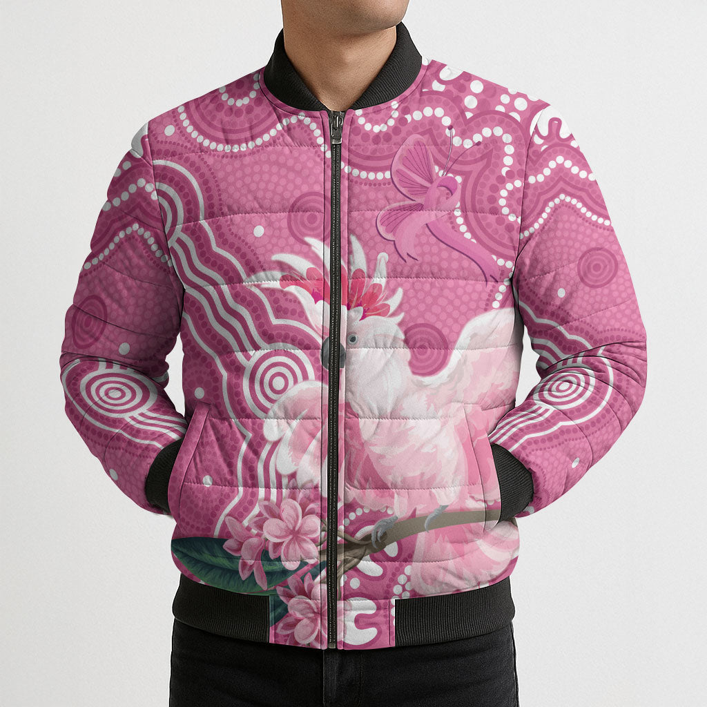 Australia Breast Cancer Support Bomber Puffer Jacket Pink Cockatoo Ribbon Aboriginal Art