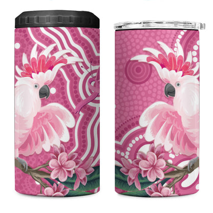 Australia Breast Cancer Support 4 in 1 Can Cooler Tumbler Pink Cockatoo Ribbon Aboriginal Art