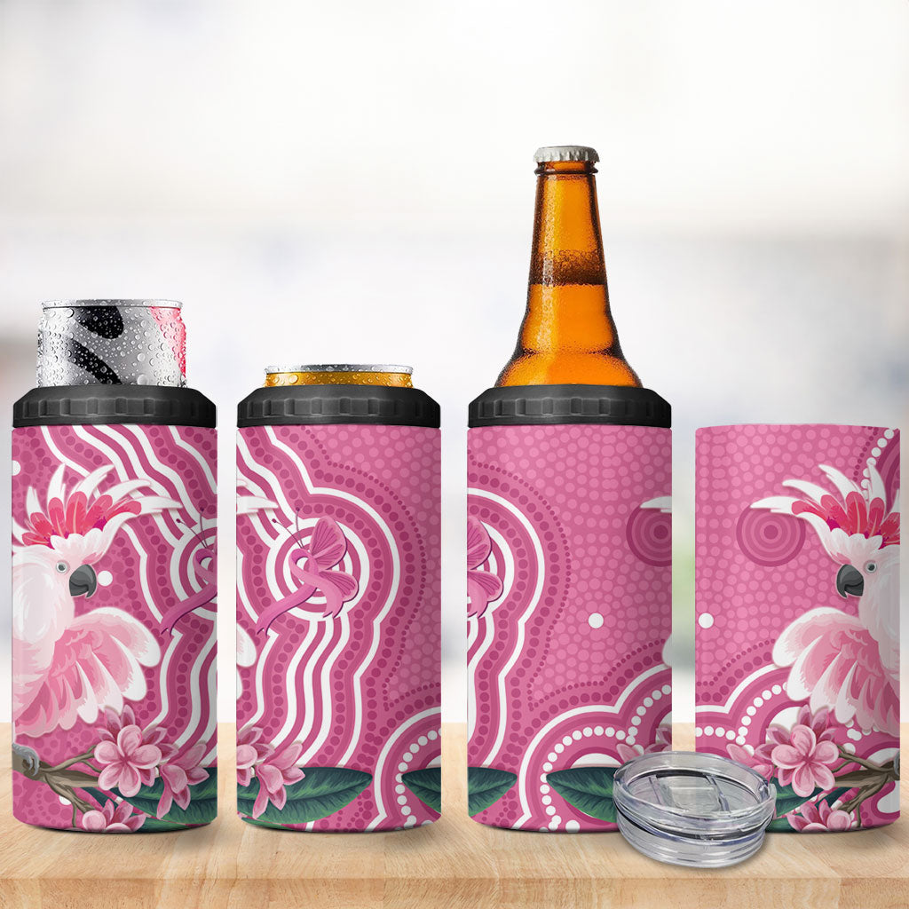 Australia Breast Cancer Support 4 in 1 Can Cooler Tumbler Pink Cockatoo Ribbon Aboriginal Art