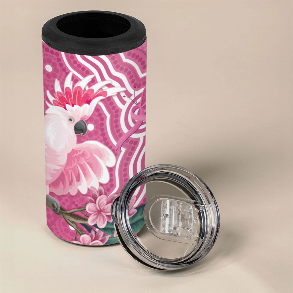 Australia Breast Cancer Support 4 in 1 Can Cooler Tumbler Pink Cockatoo Ribbon Aboriginal Art