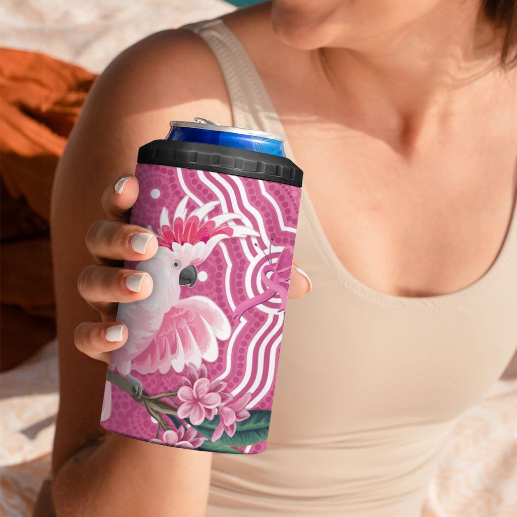 Australia Breast Cancer Support 4 in 1 Can Cooler Tumbler Pink Cockatoo Ribbon Aboriginal Art
