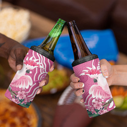 Australia Breast Cancer Support 4 in 1 Can Cooler Tumbler Pink Cockatoo Ribbon Aboriginal Art