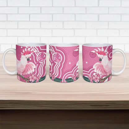 Australia Breast Cancer Support Ceramic Mug Pink Cockatoo Ribbon Aboriginal Art