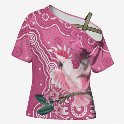 Australia Breast Cancer Support Cross Shoulder Shirt Pink Cockatoo Ribbon Aboriginal Art