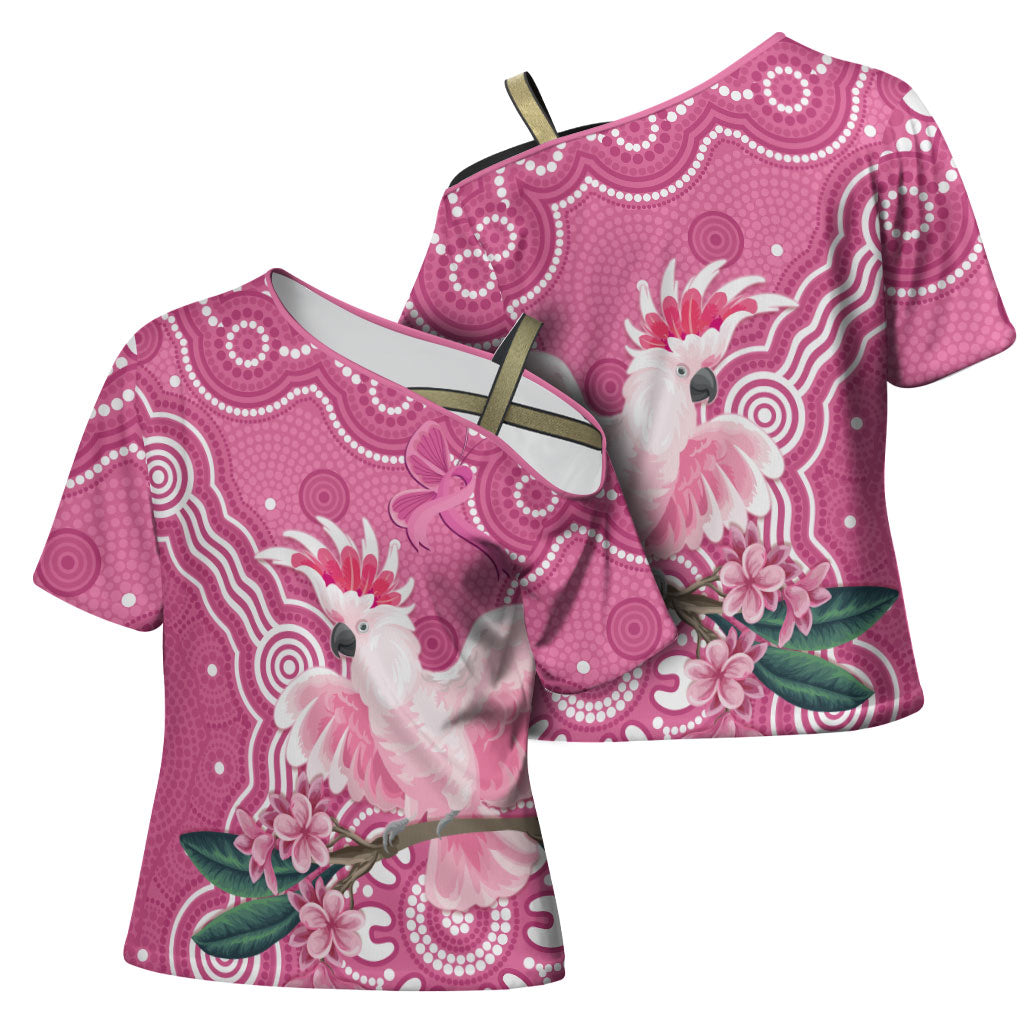 Australia Breast Cancer Support Cross Shoulder Shirt Pink Cockatoo Ribbon Aboriginal Art
