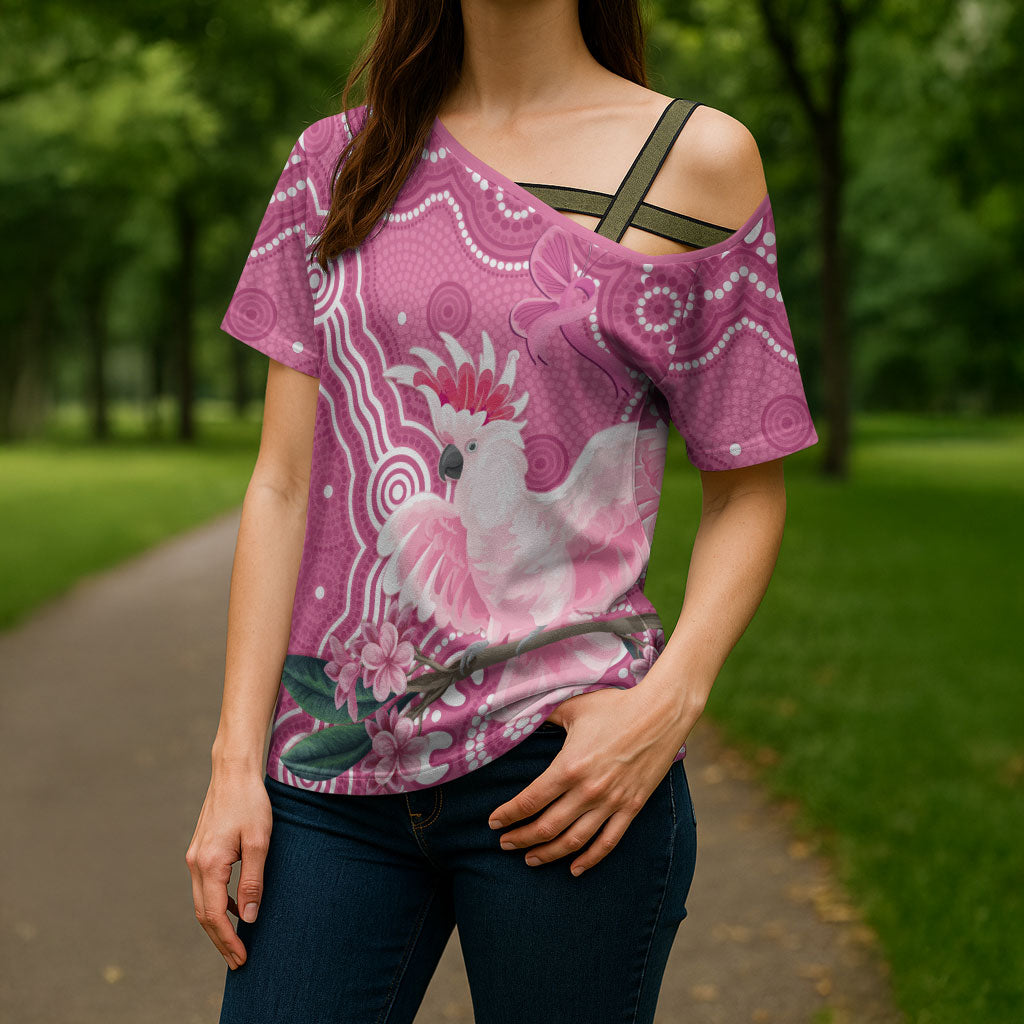 Australia Breast Cancer Support Cross Shoulder Shirt Pink Cockatoo Ribbon Aboriginal Art
