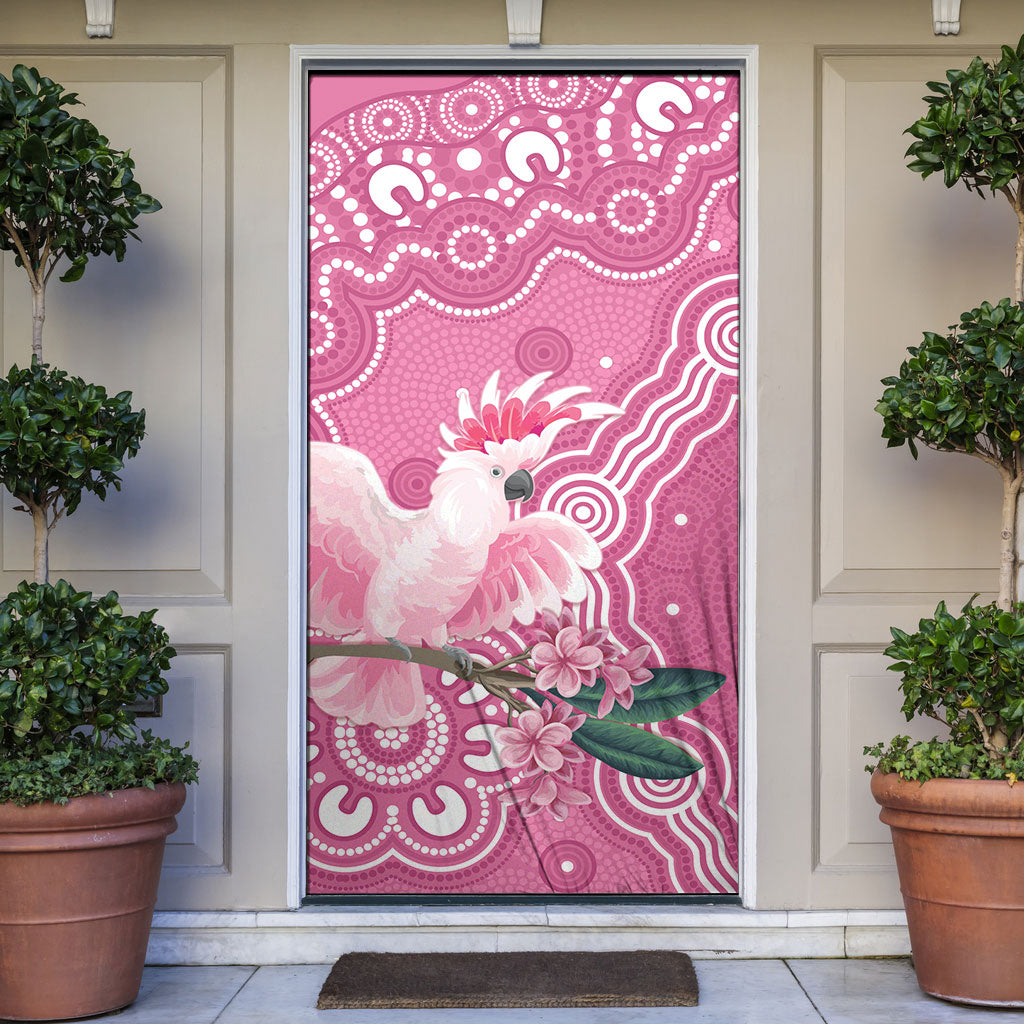Australia Breast Cancer Support Door Cover Pink Cockatoo Ribbon Aboriginal Art