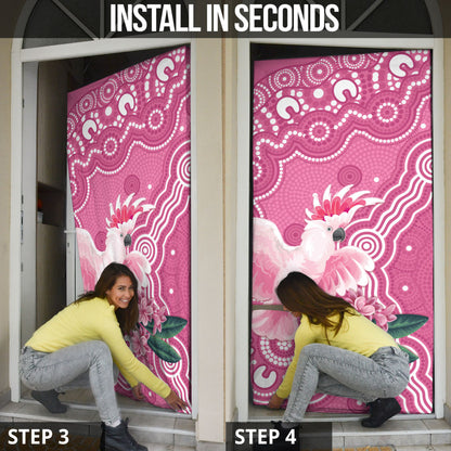 Australia Breast Cancer Support Door Cover Pink Cockatoo Ribbon Aboriginal Art