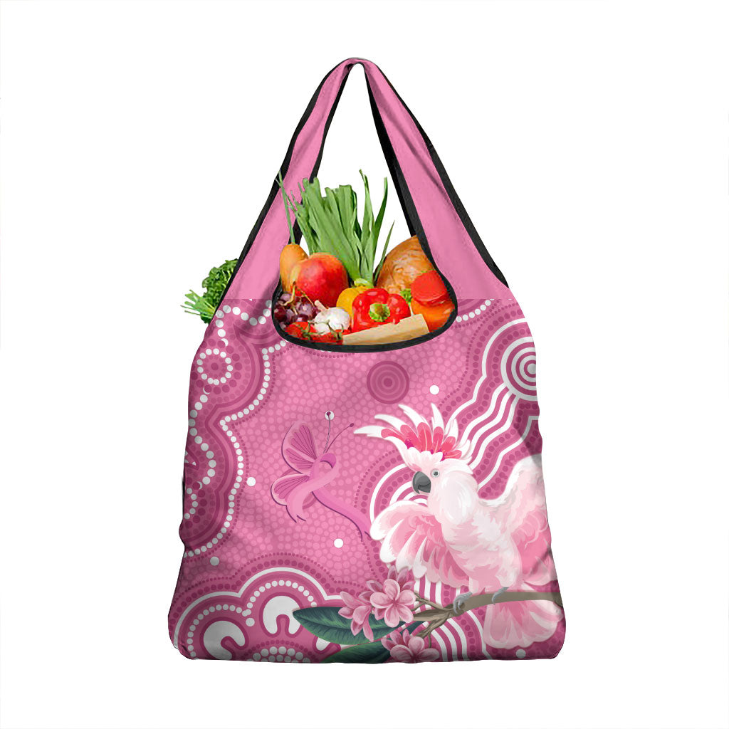 Australia Breast Cancer Support Grocery Bag Pink Cockatoo Ribbon Aboriginal Art