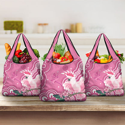 Australia Breast Cancer Support Grocery Bag Pink Cockatoo Ribbon Aboriginal Art