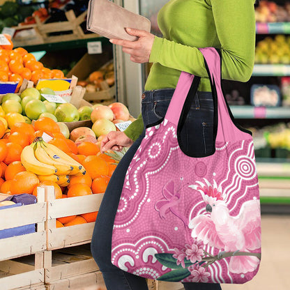 Australia Breast Cancer Support Grocery Bag Pink Cockatoo Ribbon Aboriginal Art