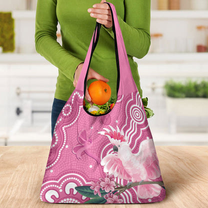 Australia Breast Cancer Support Grocery Bag Pink Cockatoo Ribbon Aboriginal Art