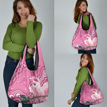 Australia Breast Cancer Support Grocery Bag Pink Cockatoo Ribbon Aboriginal Art