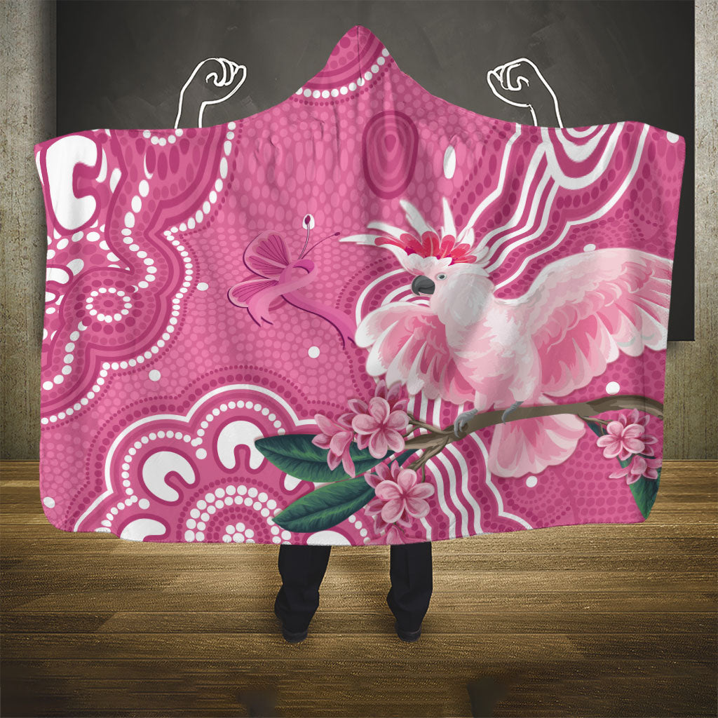 Australia Breast Cancer Support Hooded Blanket Pink Cockatoo Ribbon Aboriginal Art