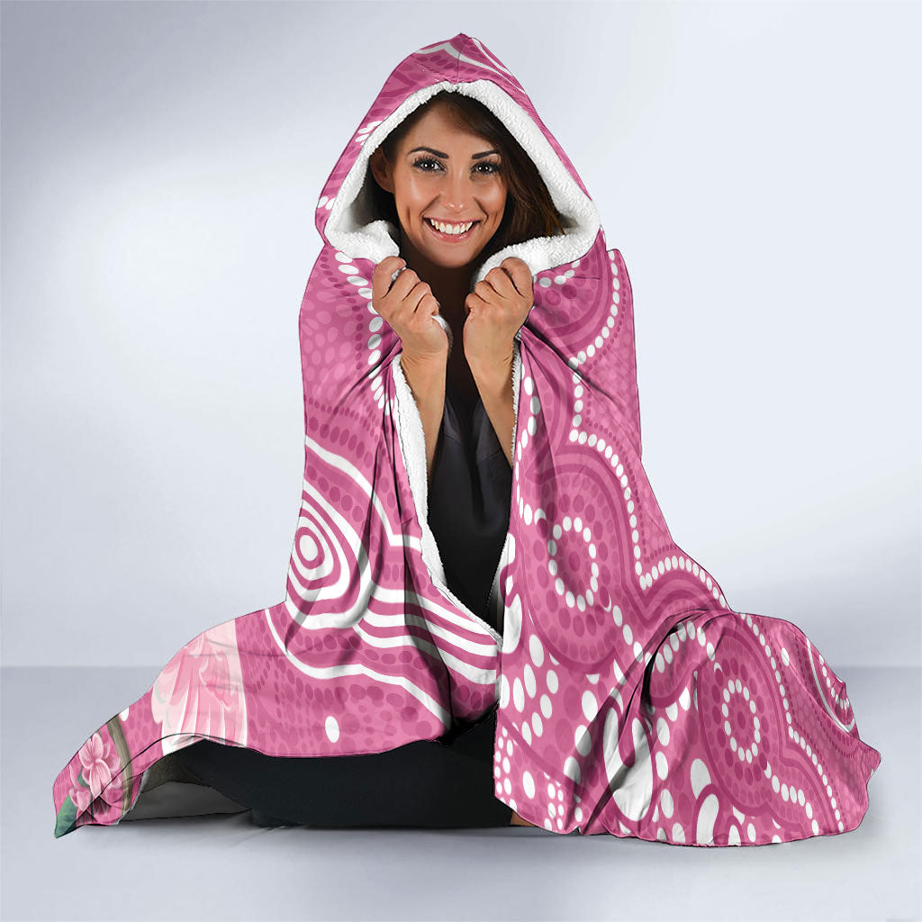 Australia Breast Cancer Support Hooded Blanket Pink Cockatoo Ribbon Aboriginal Art