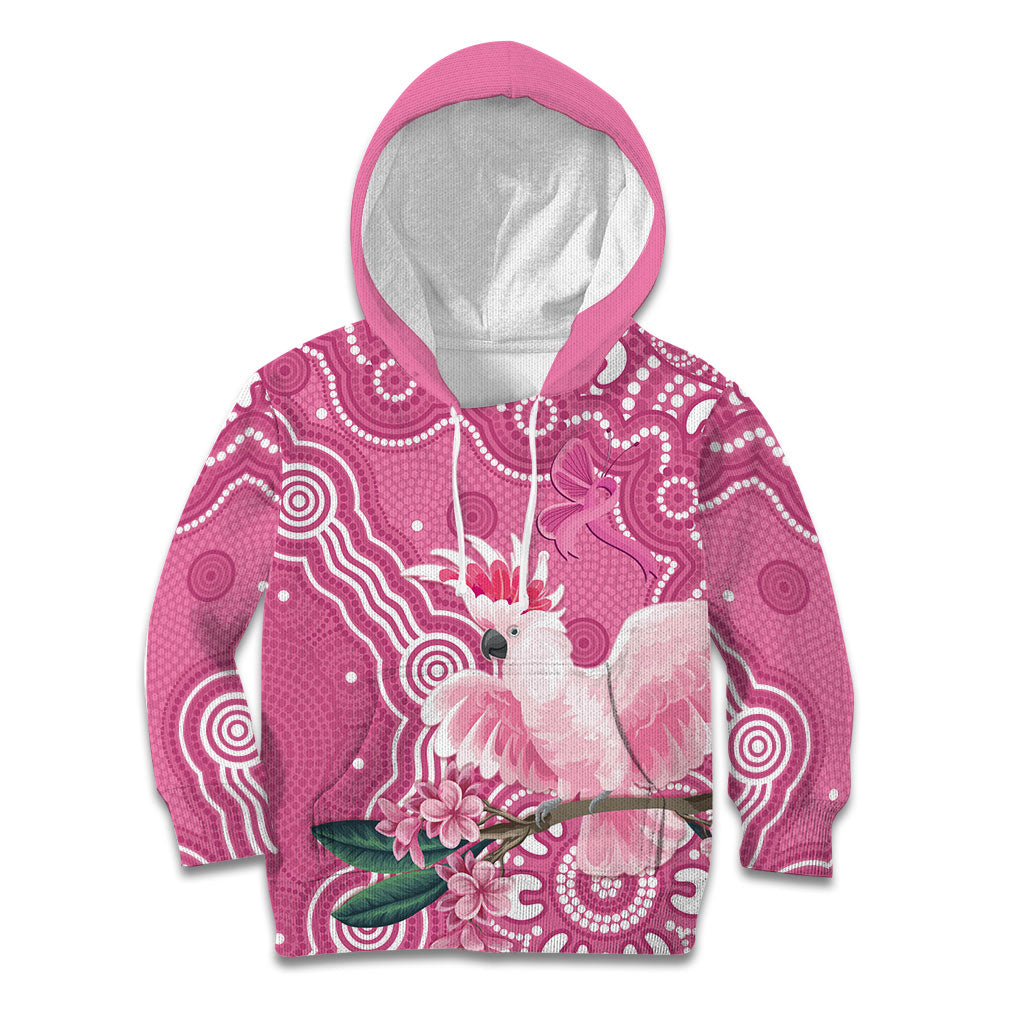 Australia Breast Cancer Support Kid Hoodie Pink Cockatoo Ribbon Aboriginal Art