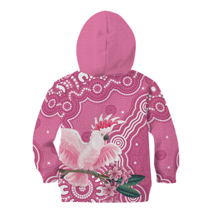 Australia Breast Cancer Support Kid Hoodie Pink Cockatoo Ribbon Aboriginal Art