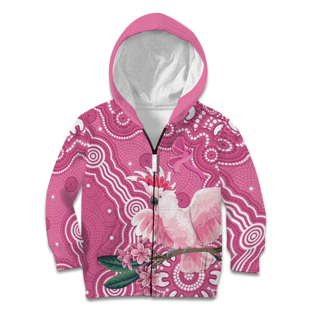 Australia Breast Cancer Support Kid Hoodie Pink Cockatoo Ribbon Aboriginal Art
