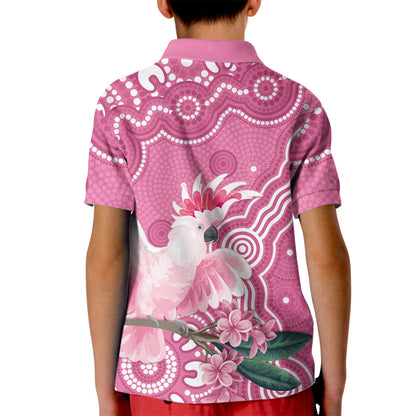 Australia Breast Cancer Support Kid Polo Shirt Pink Cockatoo Ribbon Aboriginal Art