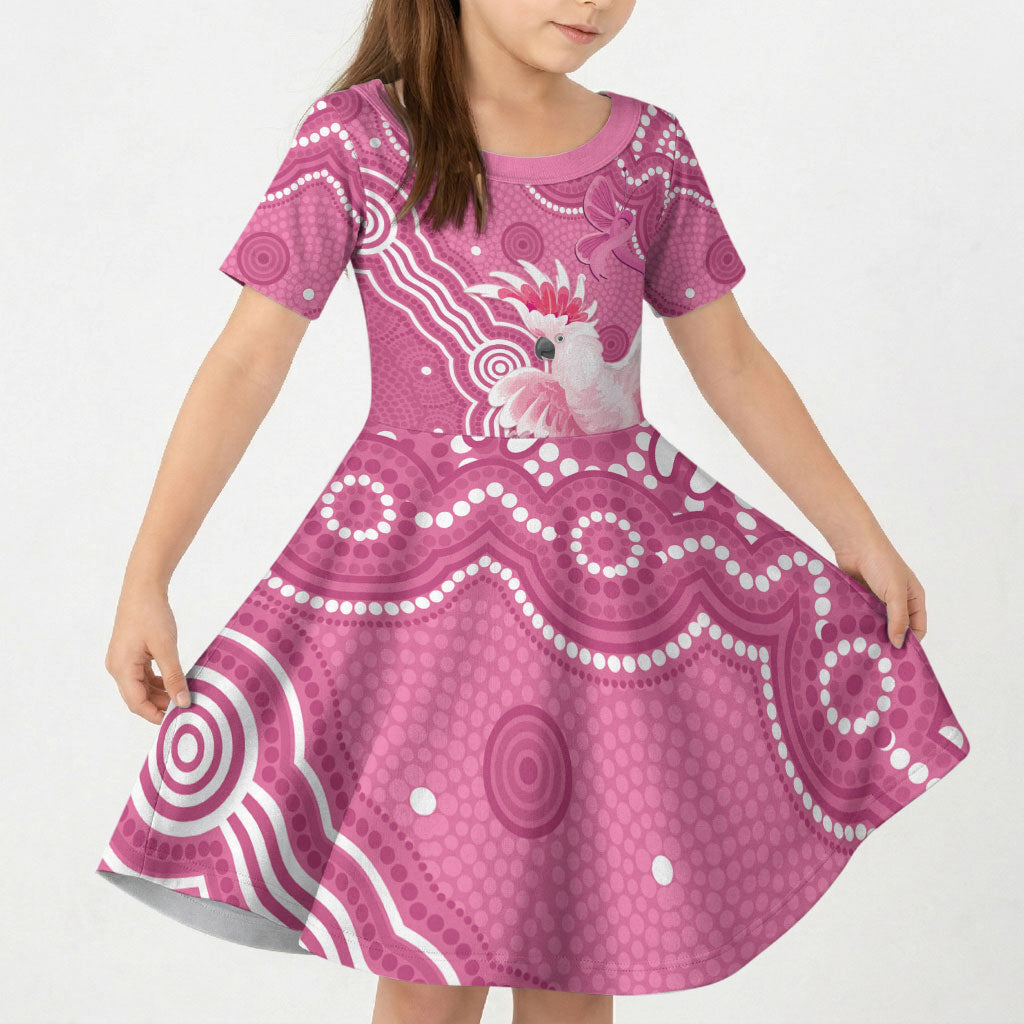 Australia Breast Cancer Support Kid Short Sleeve Dress Pink Cockatoo Ribbon Aboriginal Art