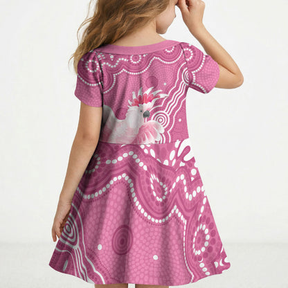 Australia Breast Cancer Support Kid Short Sleeve Dress Pink Cockatoo Ribbon Aboriginal Art