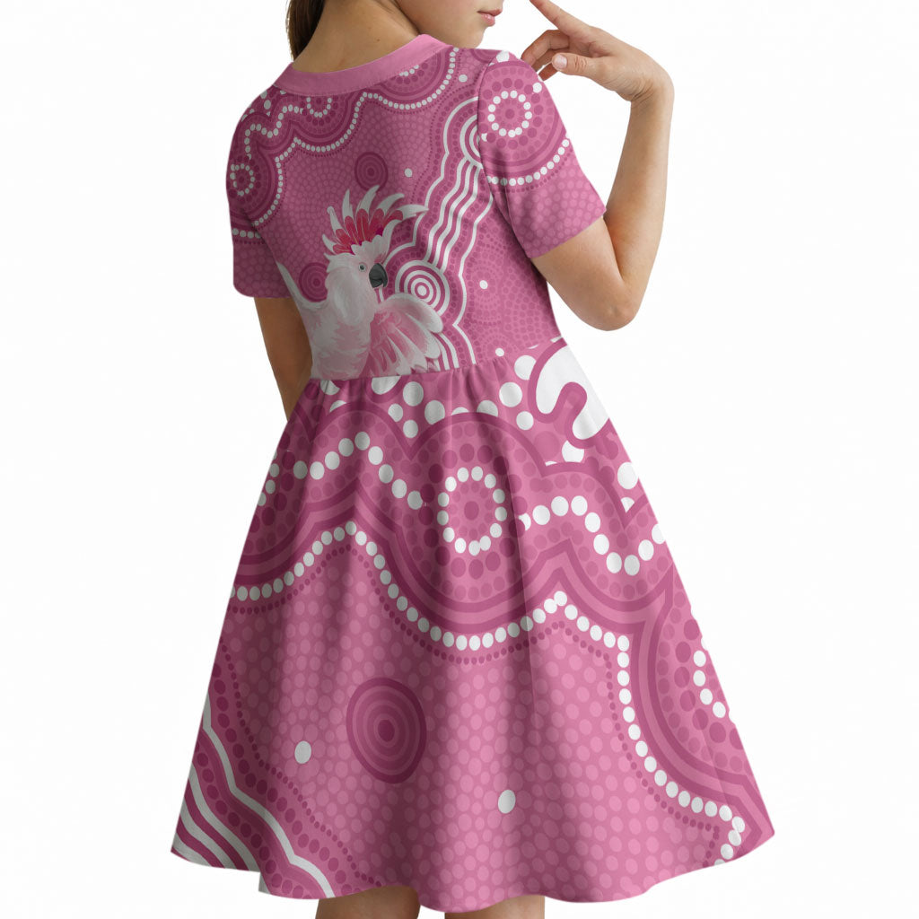 Australia Breast Cancer Support Kid Short Sleeve Dress Pink Cockatoo Ribbon Aboriginal Art