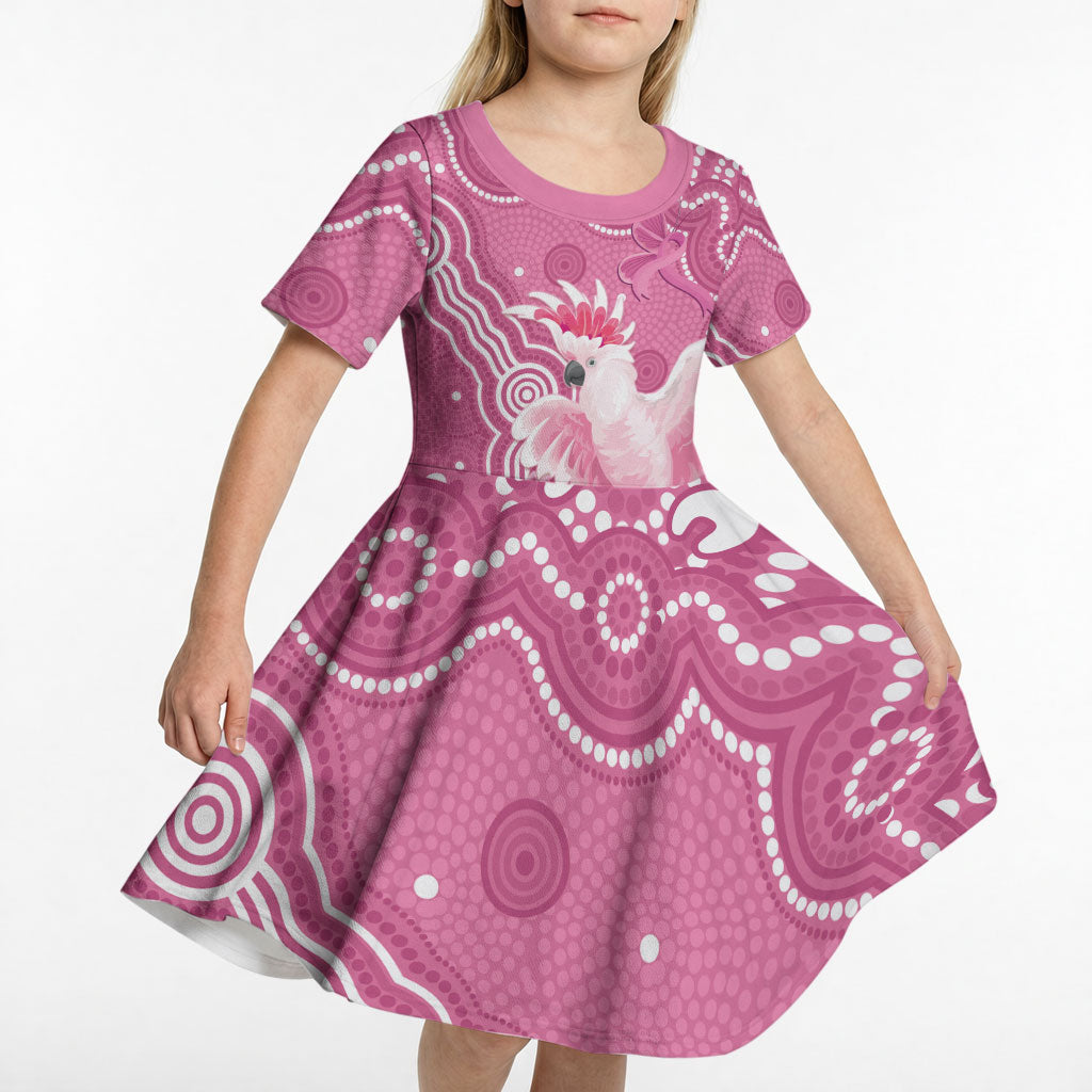 Australia Breast Cancer Support Kid Short Sleeve Dress Pink Cockatoo Ribbon Aboriginal Art