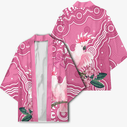 Australia Breast Cancer Support Kimono Pink Cockatoo Ribbon Aboriginal Art