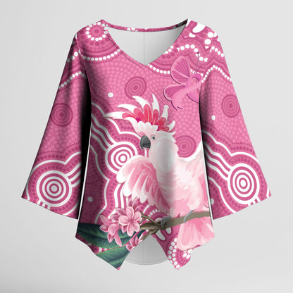 Australia Breast Cancer Support Kimono Sleeve Blouse Pink Cockatoo Ribbon Aboriginal Art