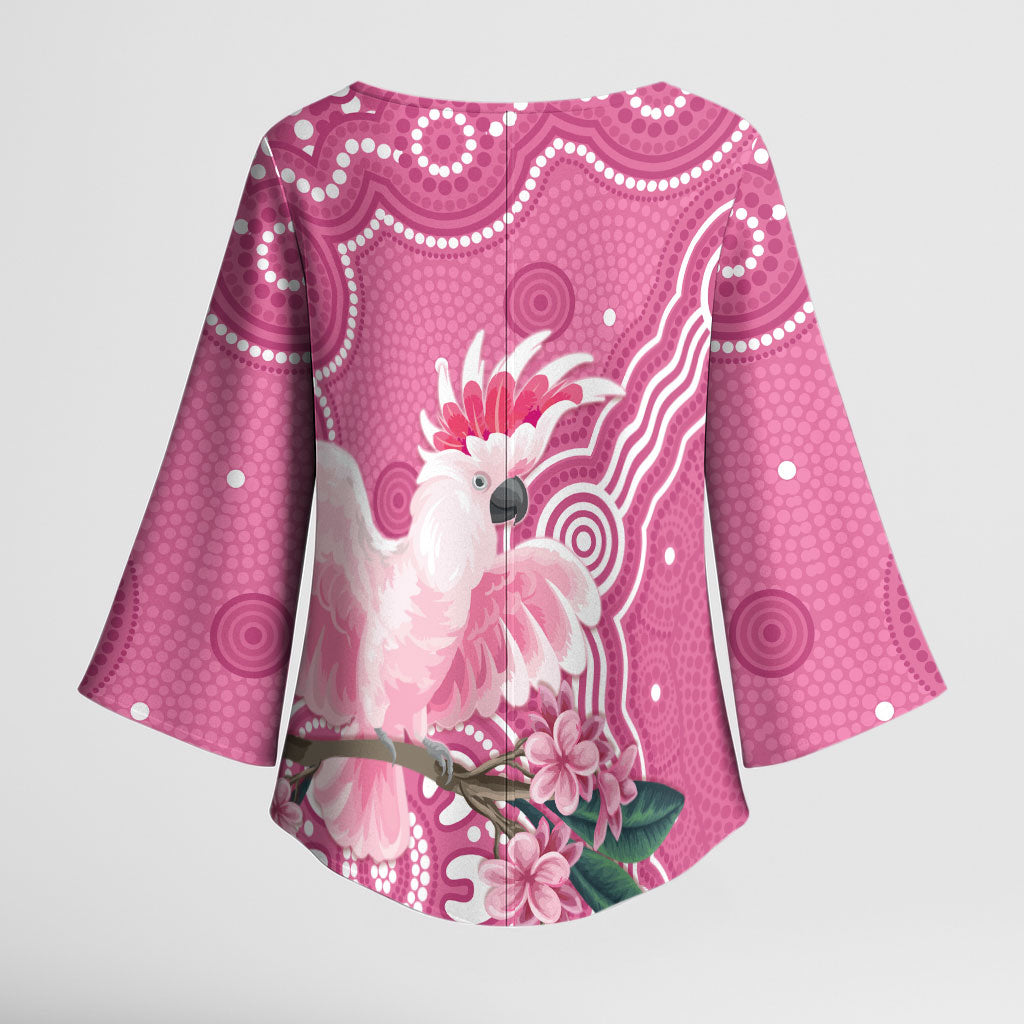 Australia Breast Cancer Support Kimono Sleeve Blouse Pink Cockatoo Ribbon Aboriginal Art