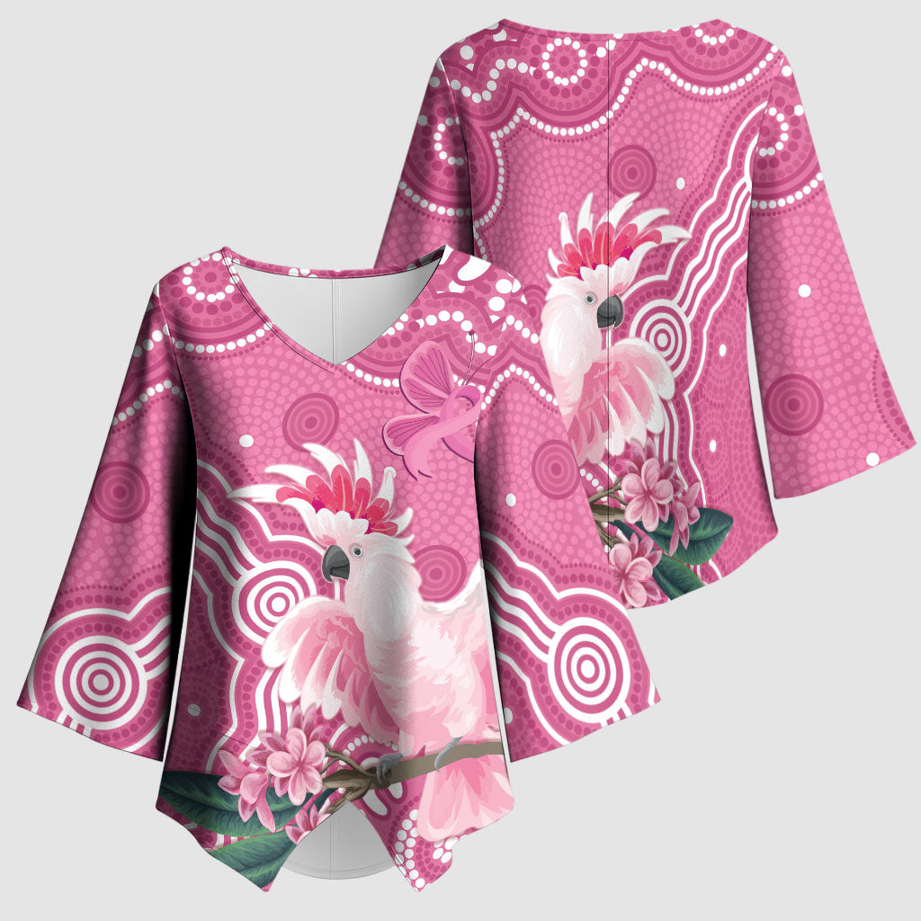 Australia Breast Cancer Support Kimono Sleeve Blouse Pink Cockatoo Ribbon Aboriginal Art
