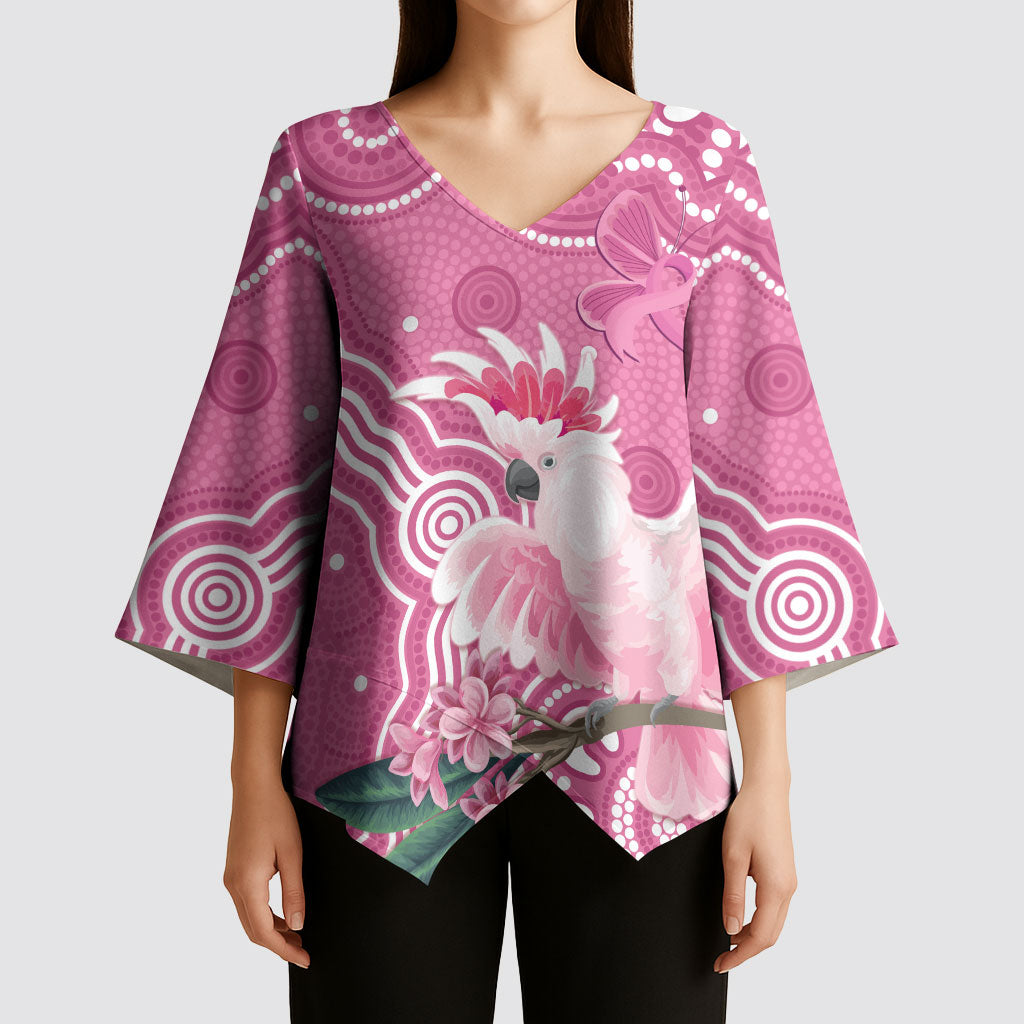 Australia Breast Cancer Support Kimono Sleeve Blouse Pink Cockatoo Ribbon Aboriginal Art