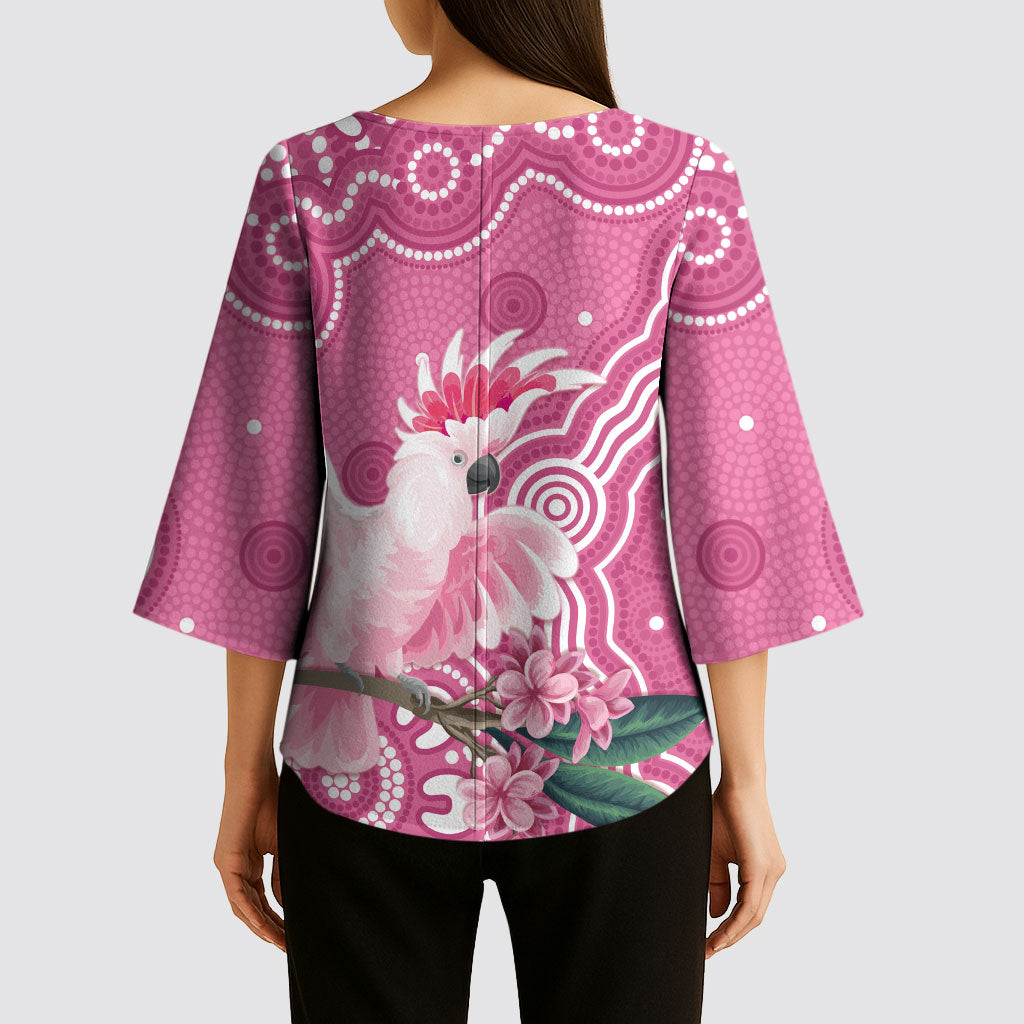 Australia Breast Cancer Support Kimono Sleeve Blouse Pink Cockatoo Ribbon Aboriginal Art