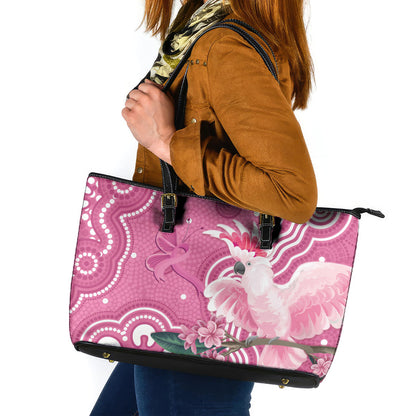 Australia Breast Cancer Support Leather Tote Bag Pink Cockatoo Ribbon Aboriginal Art