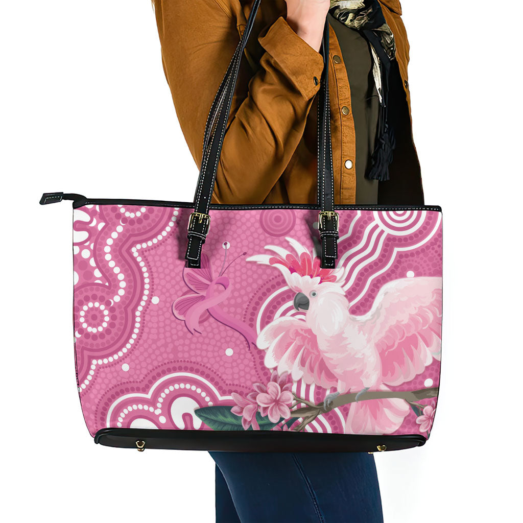 Australia Breast Cancer Support Leather Tote Bag Pink Cockatoo Ribbon Aboriginal Art