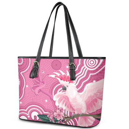 Australia Breast Cancer Support Leather Tote Bag Pink Cockatoo Ribbon Aboriginal Art