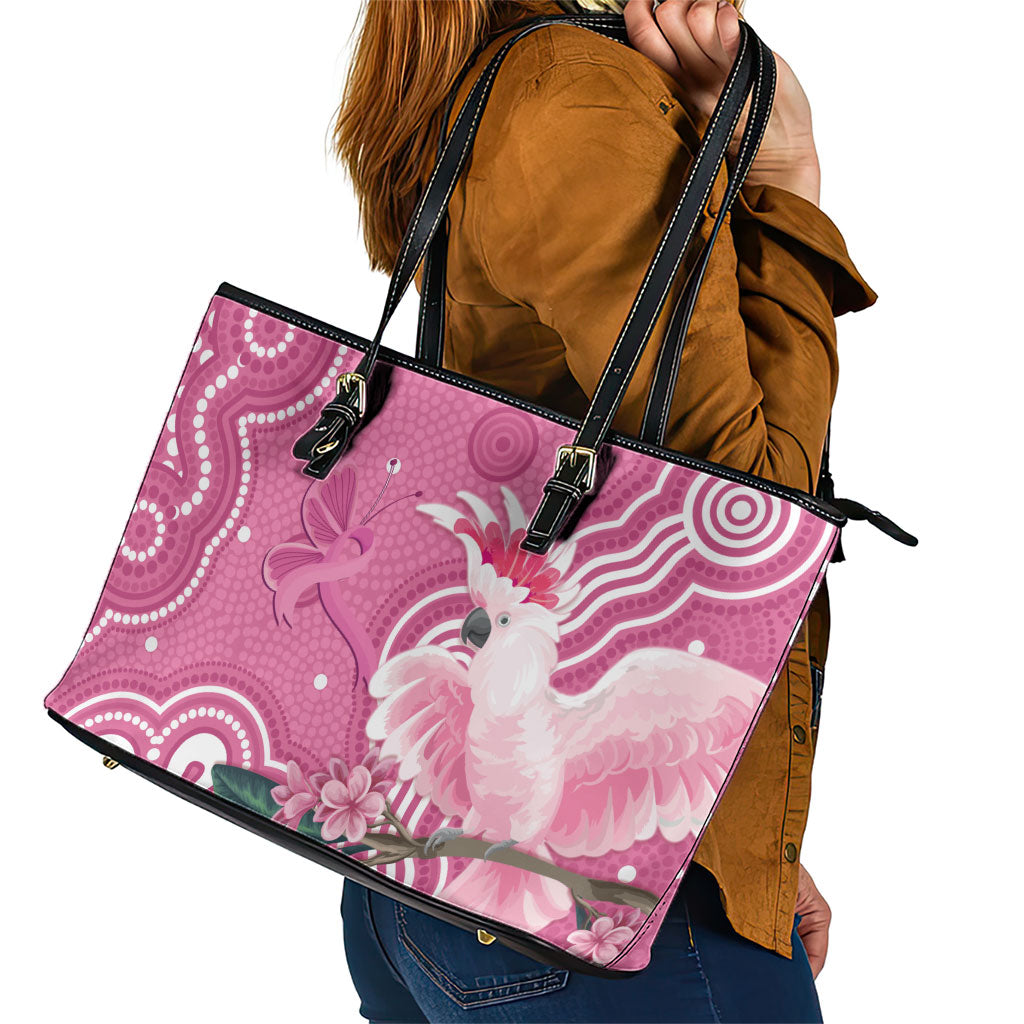 Australia Breast Cancer Support Leather Tote Bag Pink Cockatoo Ribbon Aboriginal Art