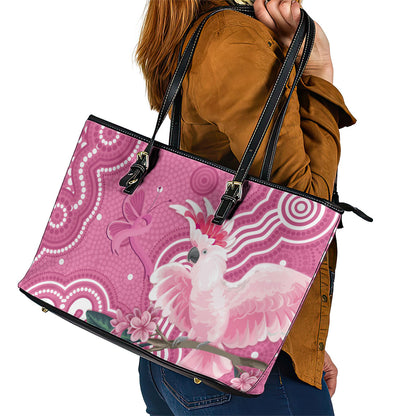 Australia Breast Cancer Support Leather Tote Bag Pink Cockatoo Ribbon Aboriginal Art