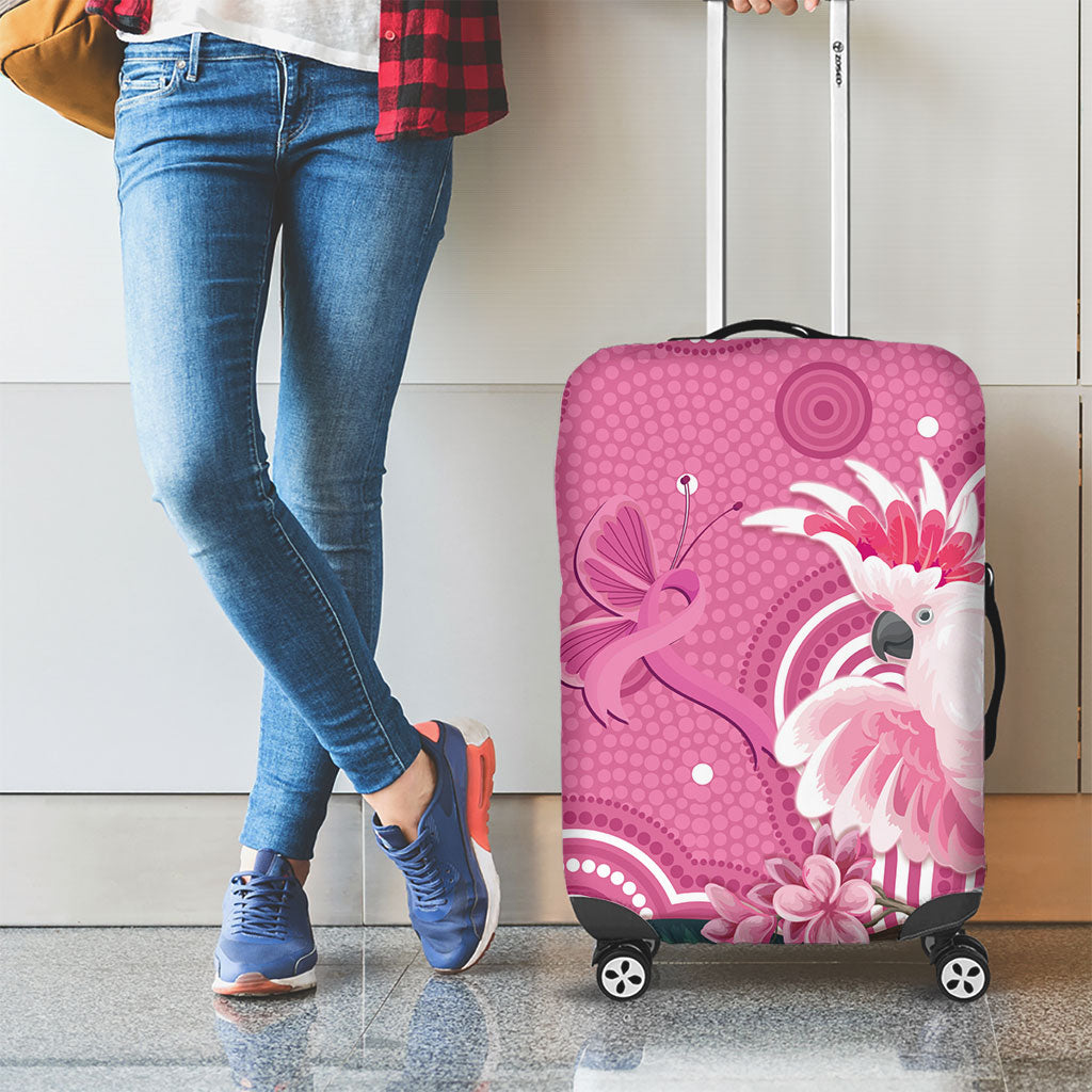 Australia Breast Cancer Support Luggage Cover Pink Cockatoo Ribbon Aboriginal Art