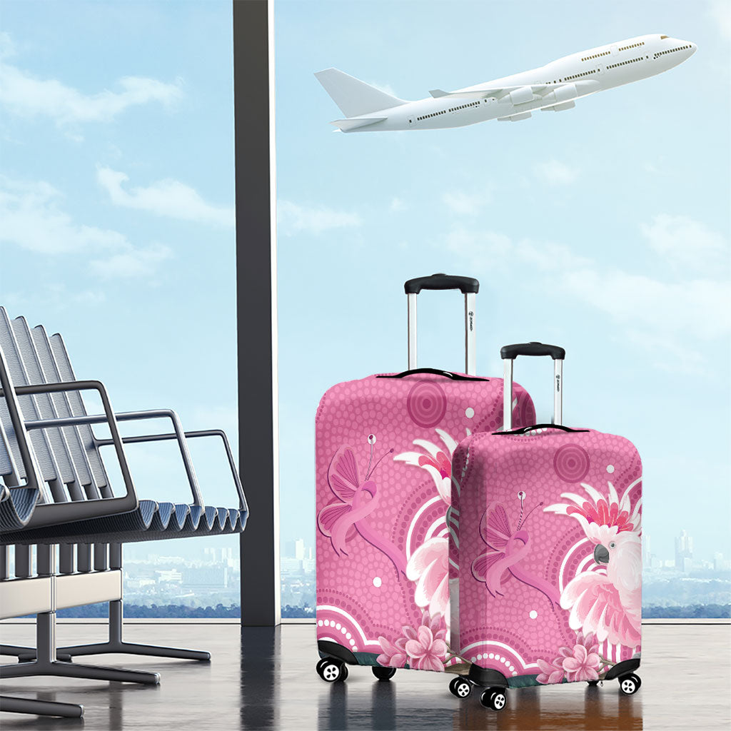Australia Breast Cancer Support Luggage Cover Pink Cockatoo Ribbon Aboriginal Art