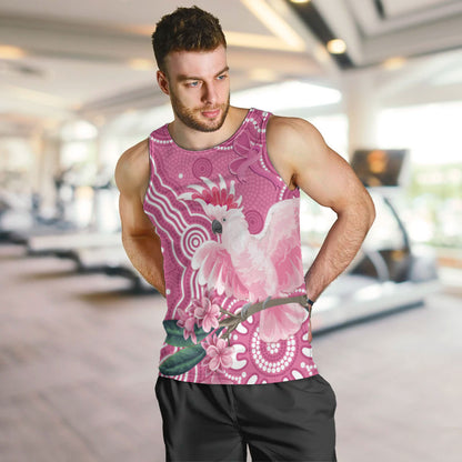 Australia Breast Cancer Support Men Tank Top Pink Cockatoo Ribbon Aboriginal Art