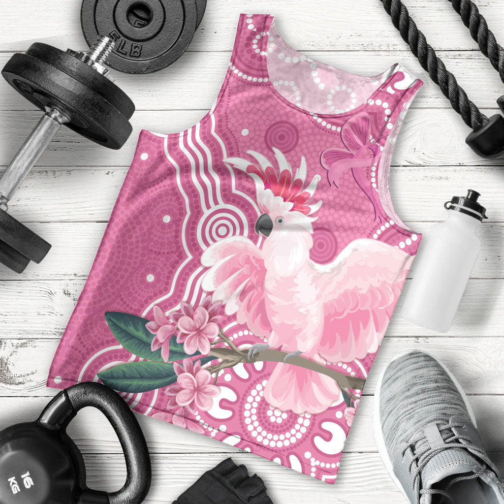 Australia Breast Cancer Support Men Tank Top Pink Cockatoo Ribbon Aboriginal Art