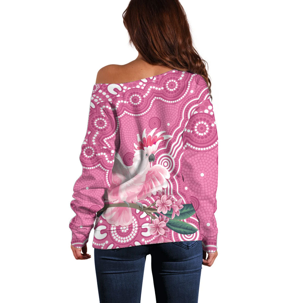 Australia Breast Cancer Support Off Shoulder Sweater Pink Cockatoo Ribbon Aboriginal Art
